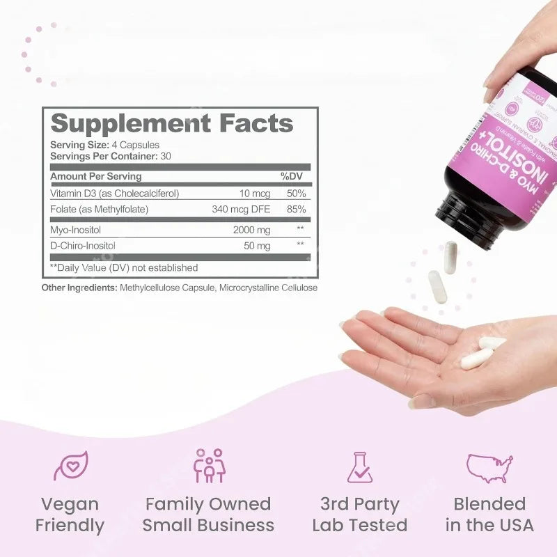 Myo-Inositol & D-Chiro Inositol Supplement for Women – 40:1 Ratio Plus Folate and Vitamin D – Support Healthy Hormonal Balance