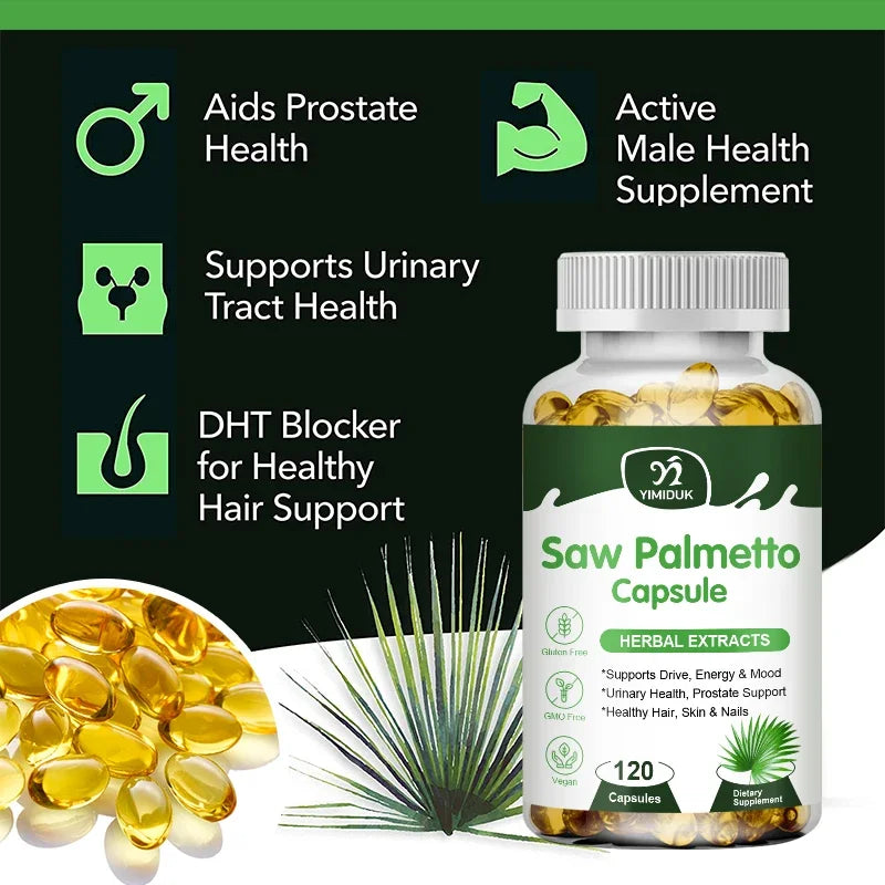 YIMIDUK Pure Saw Palmetto 300mg Supplement, Supports Prostate Health, Urinary Flow, Hair Regrowth & Overall Male Wellness