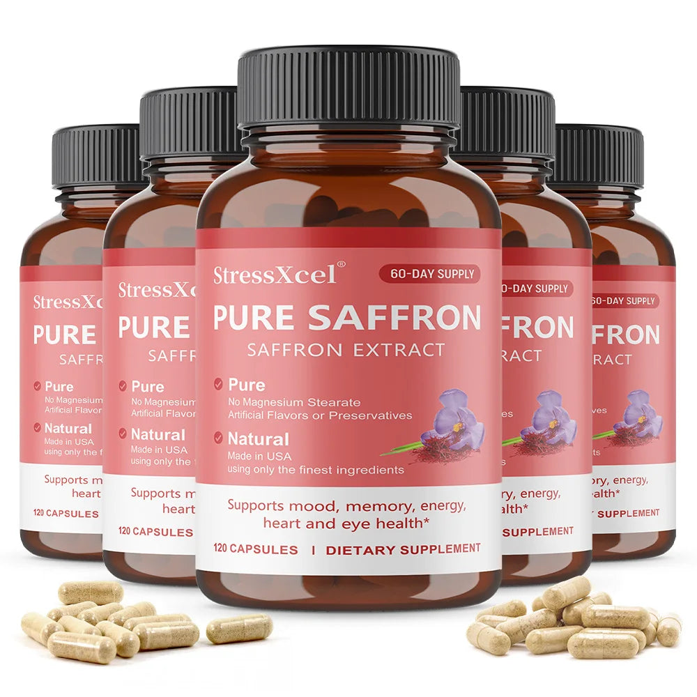 Natural Saffron Supplement Mood | Focus | Vision | Energy Support - Male and Female Eye Health - Non GMO - 120 Capsules