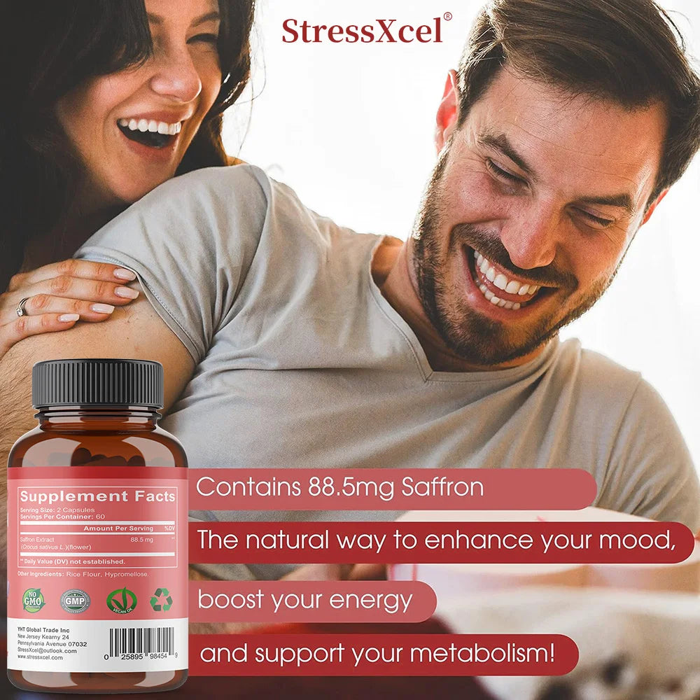 Natural Saffron Supplement Mood | Focus | Vision | Energy Support - Male and Female Eye Health - Non GMO - 120 Capsules