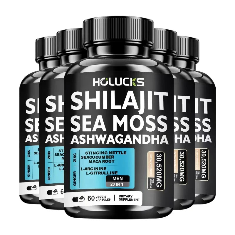 Premium Sea Moss Shilajit Ashwagandha Herbal Capsules, Male Energy Booster, Immune Support, Vitality & Daily Health Supplement