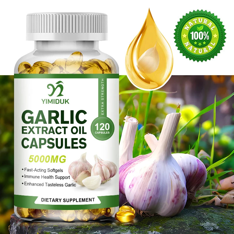 Natural Organic Garlic Oil Capsules for Hypertension & High Cholesterol People Immune System & Heart Health