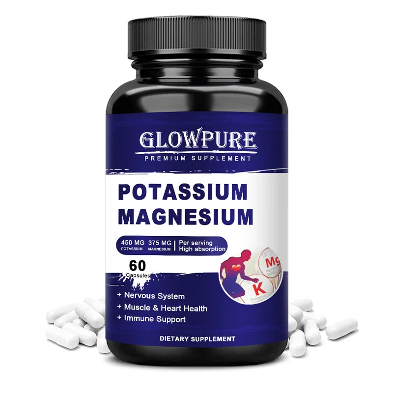 Potassium Magnesium Capsule for Muscle, Bone, Nervous, Heart Health, Relieve fatigue and headaches, Improve Immune System