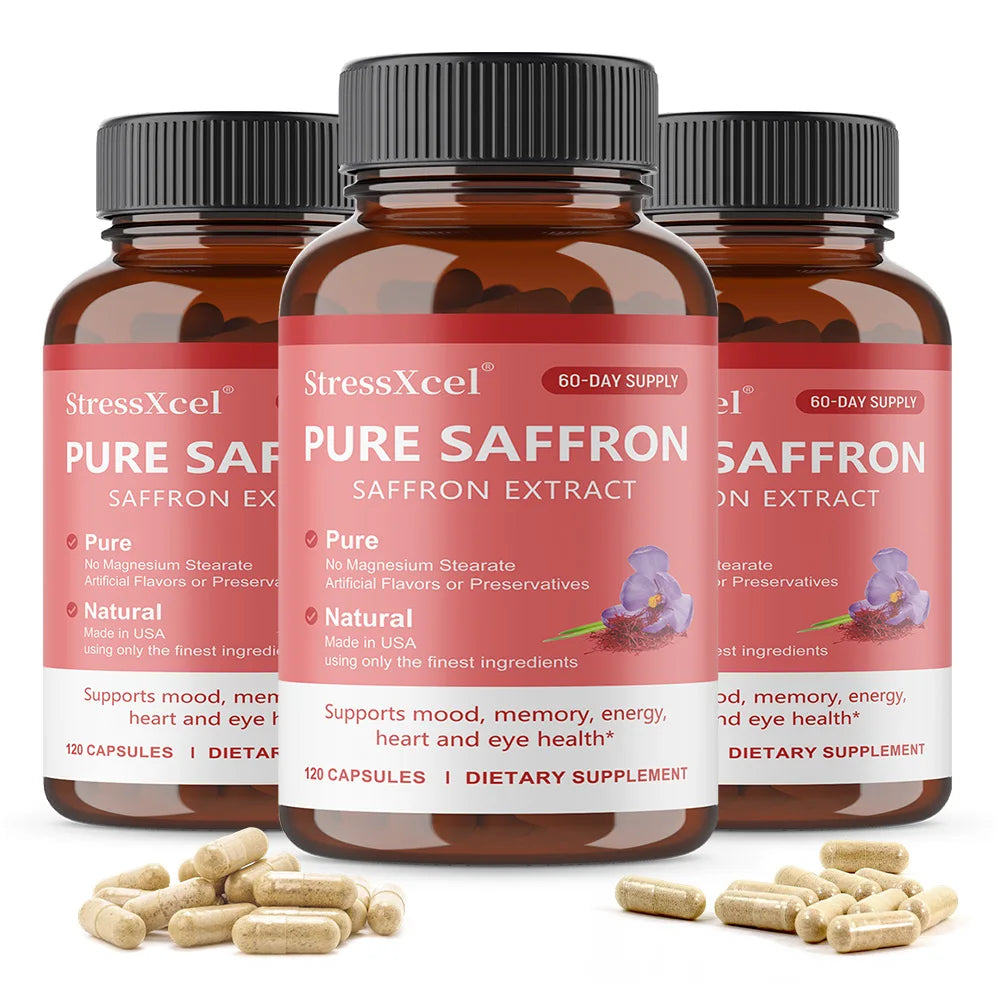 Natural Saffron Supplement Mood | Focus | Vision | Energy Support - Male and Female Eye Health - Non GMO - 120 Capsules