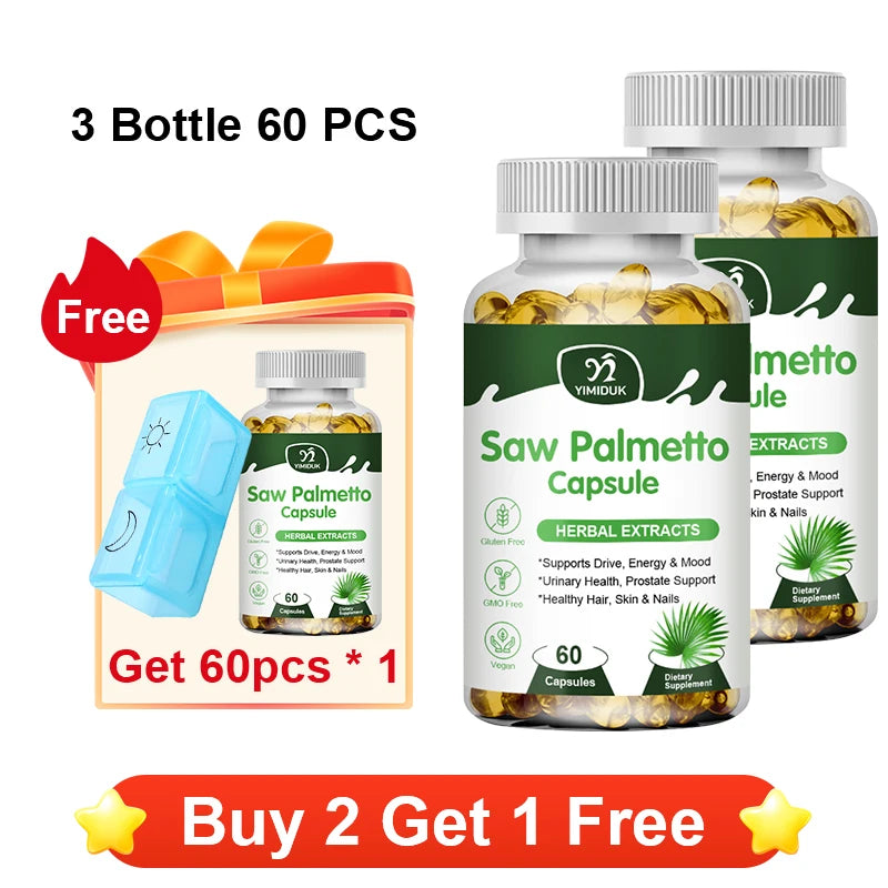 YIMIDUK Pure Saw Palmetto 300mg Supplement, Supports Prostate Health, Urinary Flow, Hair Regrowth & Overall Male Wellness
