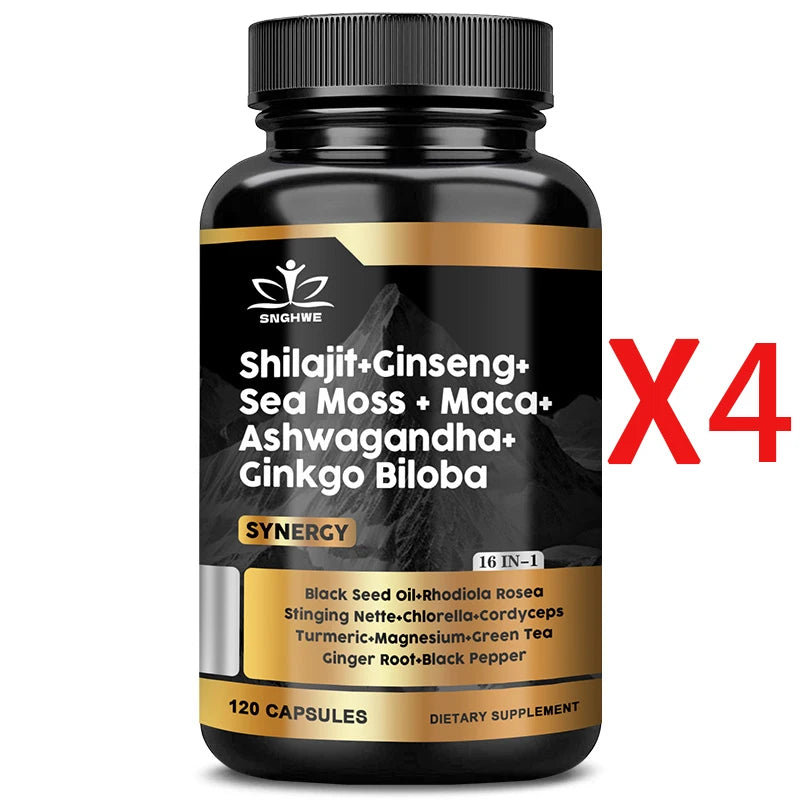 Shilajit Supplements Ginseng & Sea Moss & Ashwagandha & Ginkgo Biloba, Adaptive Energy Endurance Immune Antioxidants Gut Health