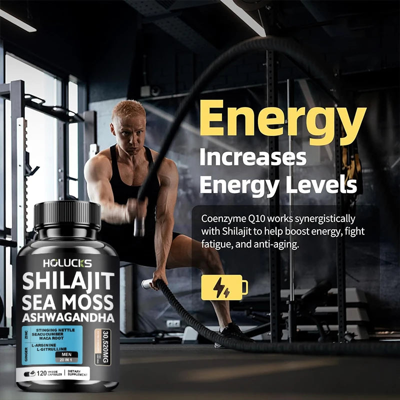 Premium Sea Moss Shilajit Ashwagandha Herbal Capsules, Male Energy Booster, Immune Support, Vitality & Daily Health Supplement