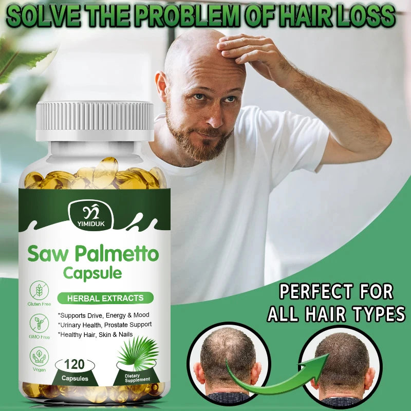 YIMIDUK Pure Saw Palmetto 300mg Supplement, Supports Prostate Health, Urinary Flow, Hair Regrowth & Overall Male Wellness