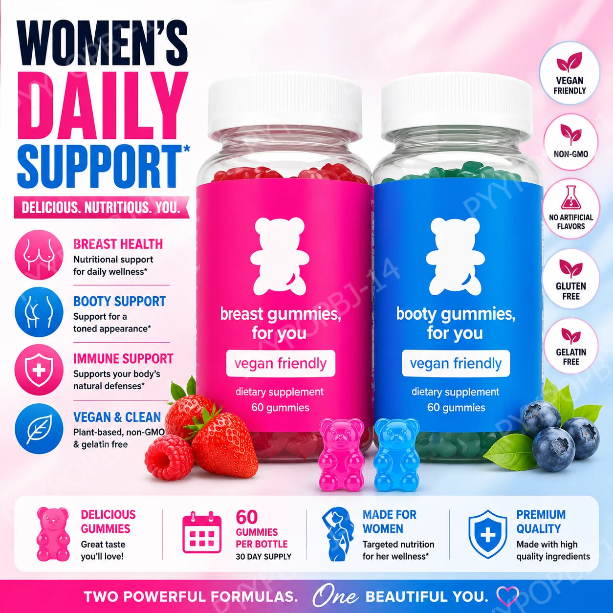 Top&Peach Support Combo Pack Multivitamin Gummies for Women Includes Herbal Extracts & Essential Vitamins Gluten Free  60 Count