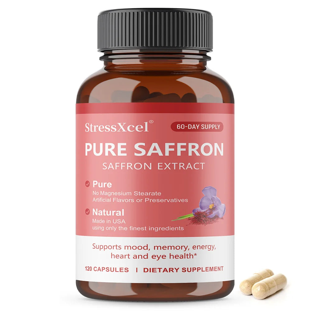 Natural Saffron Supplement Mood | Focus | Vision | Energy Support - Male and Female Eye Health - Non GMO - 120 Capsules