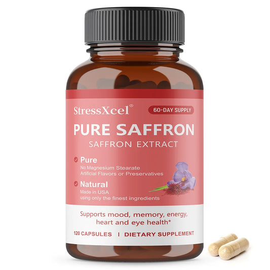 Natural Saffron Supplement Mood | Focus | Vision | Energy Support - Male and Female Eye Health - Non GMO - 120 Capsules